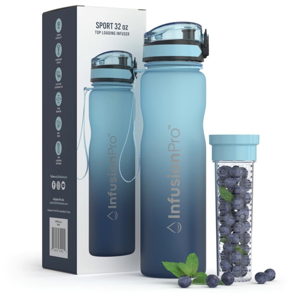 Infusion Pro 32 oz Fruit Infuser Water Bottle with Time Marker